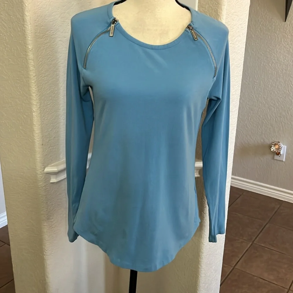 Michael Kors blue long sleeve top blouse Size M